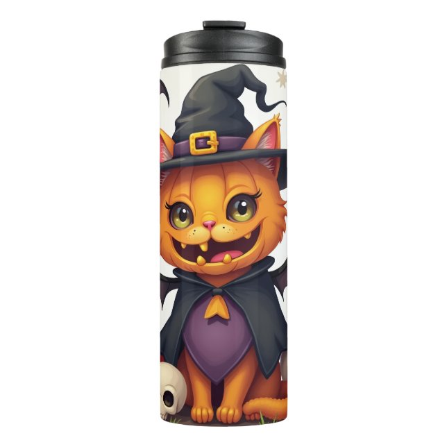 Garrafa Térmica Gato de bruxa do Halloween Tumbler (Frente)