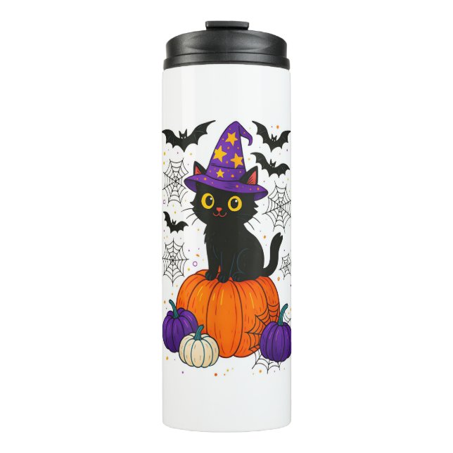 Garrafa Térmica Gato de Bruxa Negra Bonita Pumpkin Halloween Fal (Frente)
