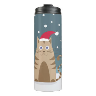 Garrafa Térmica Gato de cartoon do xmas vestindo chapéu de santa 