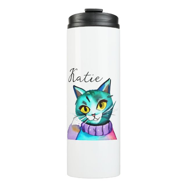 Garrafa Térmica Gato de Gatinho Azul e Gatinho Personalizado (Frente)