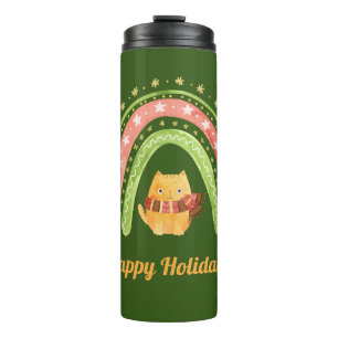 Garrafa Térmica Gato De Natal E Arco-Íris Personalizados Tumbler