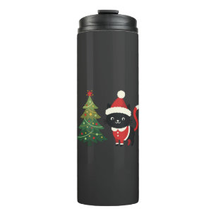 Garrafa Térmica Gato de Natal Papai Noel Árvore Vetor