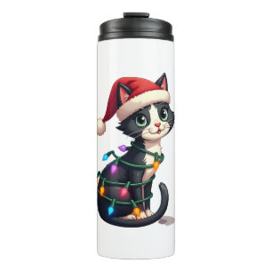 Garrafa Térmica Gato de Natal Smoking gato preto natal luzes gatin