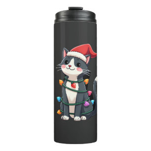 Garrafa Térmica Gato de Natal Smoking gato preto natal luzes gatin