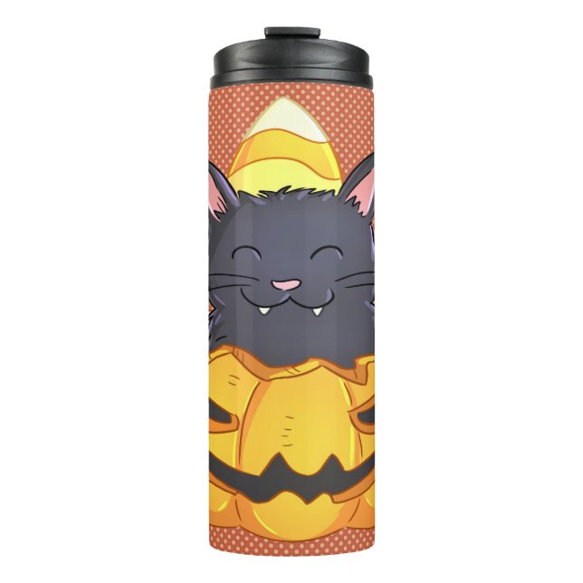 Garrafa Térmica Gato de Tumbler do Halloween em Pumpkin (Frente)