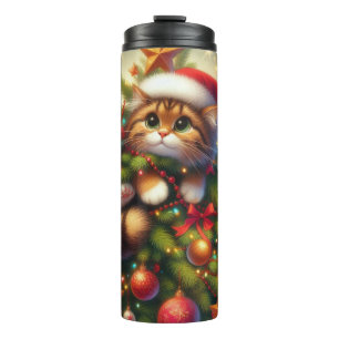 Garrafa Térmica Gato fofo e travesso na árvore de Natal