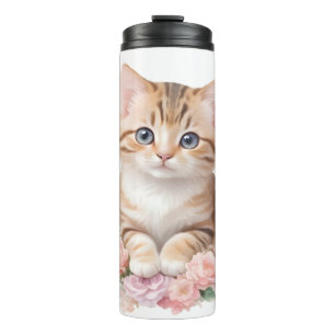 Garrafa Térmica Gato Fofo Floral Fantasia Felina Flores