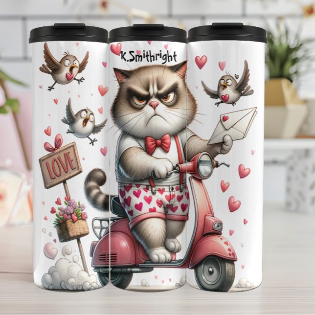 Garrafa Térmica Gato Grumpy numa Moped (Criador carregado)