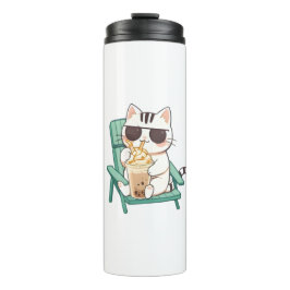 Garrafa Térmica Gato Kawaii Chibi de Óculos de Sol Bebendo Frappè