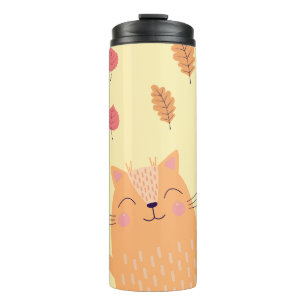 Garrafa Térmica Gato Laranja Gengibre Adorável Brincando nas Folha