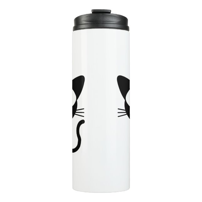 Garrafa Térmica Gato negro com cauda no ar Olhos grandes (Frente)