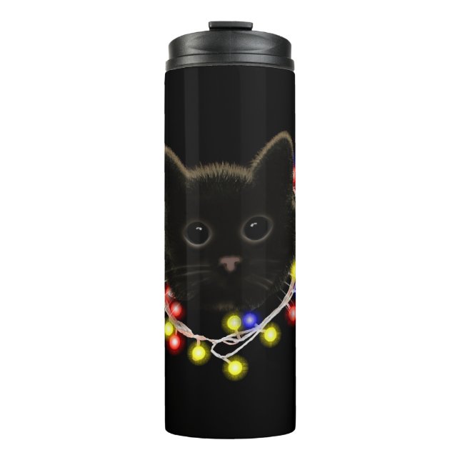 Garrafa Térmica Gato negro com luzes de Natal (Frente)
