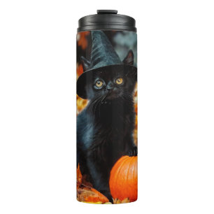 Garrafa Térmica Gato Negro e Abóbora do Halloween