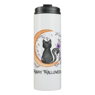 Garrafa Térmica Gato Negro e Lua Crescente para Feliz Halloween