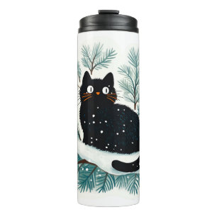 Garrafa Térmica Gato negro na árvore de Natal