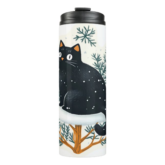 Garrafa Térmica Gato negro na árvore de Natal (Frente)