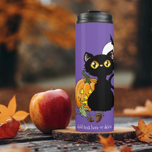 Garrafa Térmica Gato Negro Puro de Abóbora de Halloween