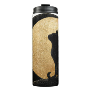 Garrafa Térmica Gato Negro Silhout Contra Lua Ouro