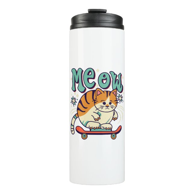 Garrafa Térmica Gato Patinando Meow (Frente)