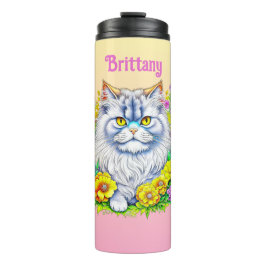 Garrafa Térmica Gato Persa Branco em Flores Personalizado