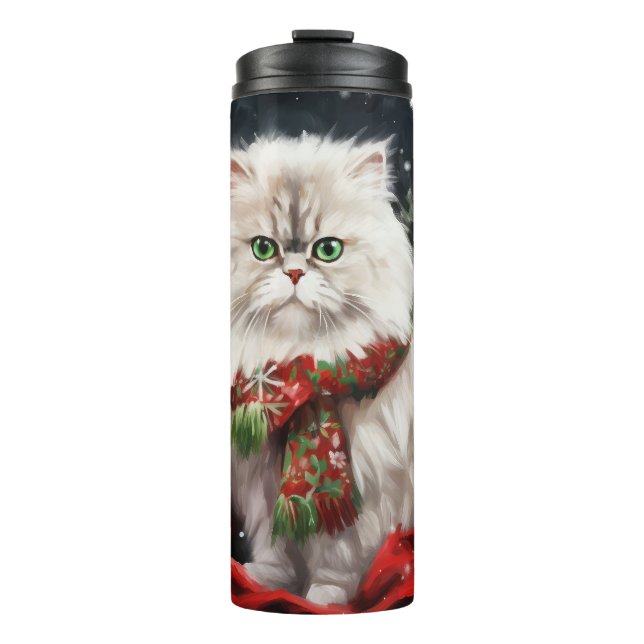 Garrafa Térmica Gato Persa no Natal de Neve (Frente)
