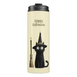 Garrafa Térmica Gato Preto Caprichoso Feliz Halloween