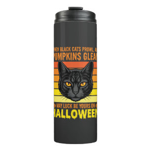 Garrafa Térmica Gato Preto Gráfico de Abóbora Vintage de Halloween