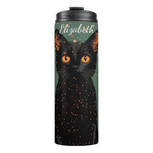 Garrafa Térmica Gato Preto Místico com Olhos Laranja e Brilho