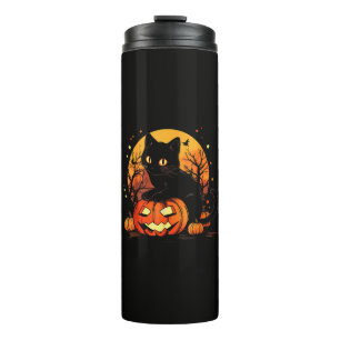 Garrafa Térmica Gato Preto Retro Halloween Abóbora