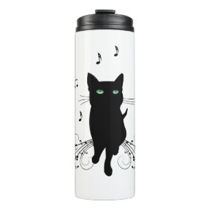 Garrafa Térmica Gato Preto Rodeado por Notas Musicais Sussurrantes