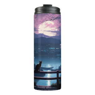 Garrafa Térmica Gato preto sentado no lago arte