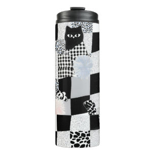 Garrafa Térmica Gato Preto Xadrez Misto com Estampa de Guepardo 