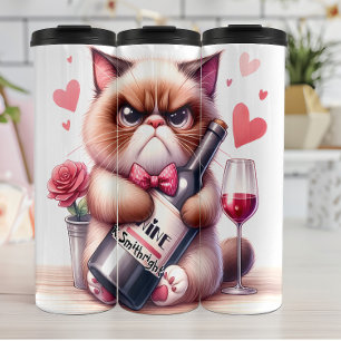Garrafa Térmica Gato rabugento com vinho e Rosa