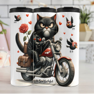 Garrafa Térmica Gato rabugento em motocicleta