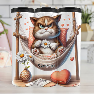 Garrafa Térmica Gato rabugento em um Hammock com Flores