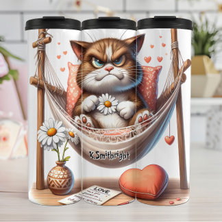 Garrafa Térmica Gato rabugento em um Hammock com Flores