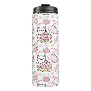 Garrafa Térmica Gato Rosa e Branco