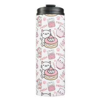 Garrafa Térmica Gato Rosa e Branco