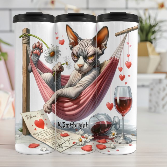 Garrafa Térmica Gato sem Cabelo Grumpy em Hammock (Criador carregado)