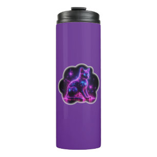 Garrafa Térmica Gato Siamês Neon Roxo Com Olhos Azuis & Starburst