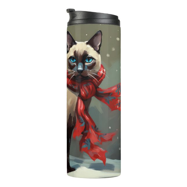 Garrafa Térmica Gato Siames no Natal com Neve (Rotação à direita)