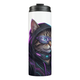 Garrafa Térmica Gato Tabby Cyberpunk Neon Legal Cibernético Futuri