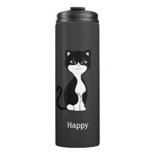 Garrafa Térmica Gato Tuxedo Feliz Fofo em Preto Quase