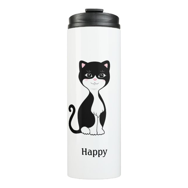 Garrafa Térmica Gato Tuxedo Fofo e Feliz (Frente)