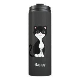 Garrafa Térmica Gato Tuxedo Fofo e Feliz em Preto Quase Total
