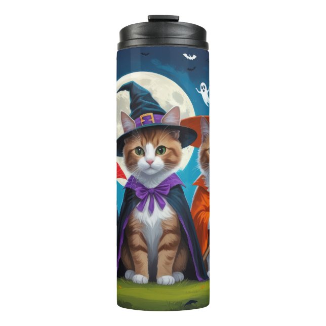 Garrafa Térmica Gatos Abissinérgicos Pumpkin Halloween Engraçado (Frente)
