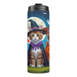 Garrafa Térmica Gatos Abissínios Abóbora Halloween Divertido