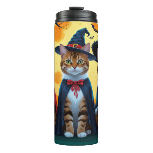 Garrafa Térmica Gatos Bengala Abóbora Halloween Divertido