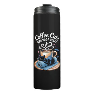 Garrafa Térmica Gatos Café e Tapetes de Yoga Gato de Yoga Engraçad