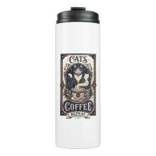 Garrafa Térmica Gatos Café Repetir Gato Café Arte Vetorial Vintage